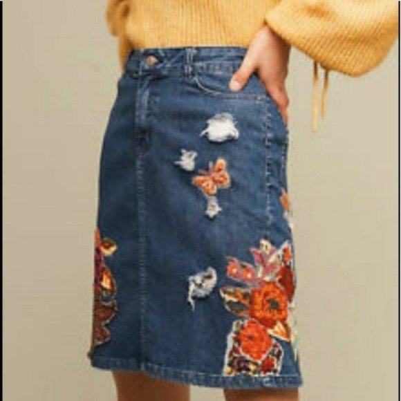 Anthropologie Dresses & Skirts - Anthropologie Cecilia Prado  Denim Floral Skirt XS